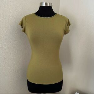 NWOT Tahari Moss Green Fitted Cap Sleeve Jersey Knit T-Shirt Size XS